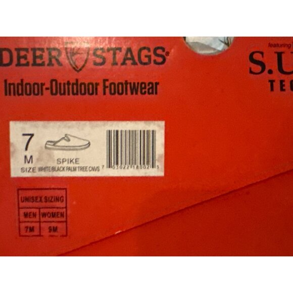 Deer Stags Mens Spike Palm Tree Canvas Slide Slippers, White/Black, Size M, NIB - Picture 3 of 3